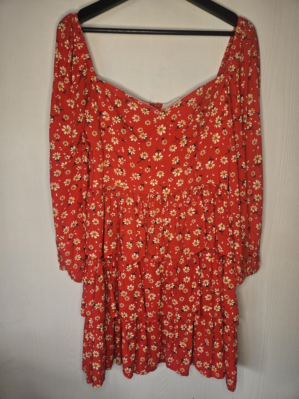 Red Floral Tiered Women's Dress